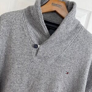 Tommy Hilfiger Men's XXL‎ Shawl Collar Pullover Jumper Sweater Gray Cotton Knit